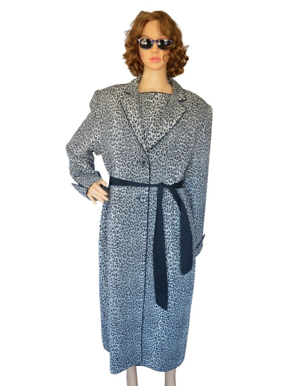 Vintage Lily & Taylor Leopard Animal Print Dress Coat Black Gray Women Size 12